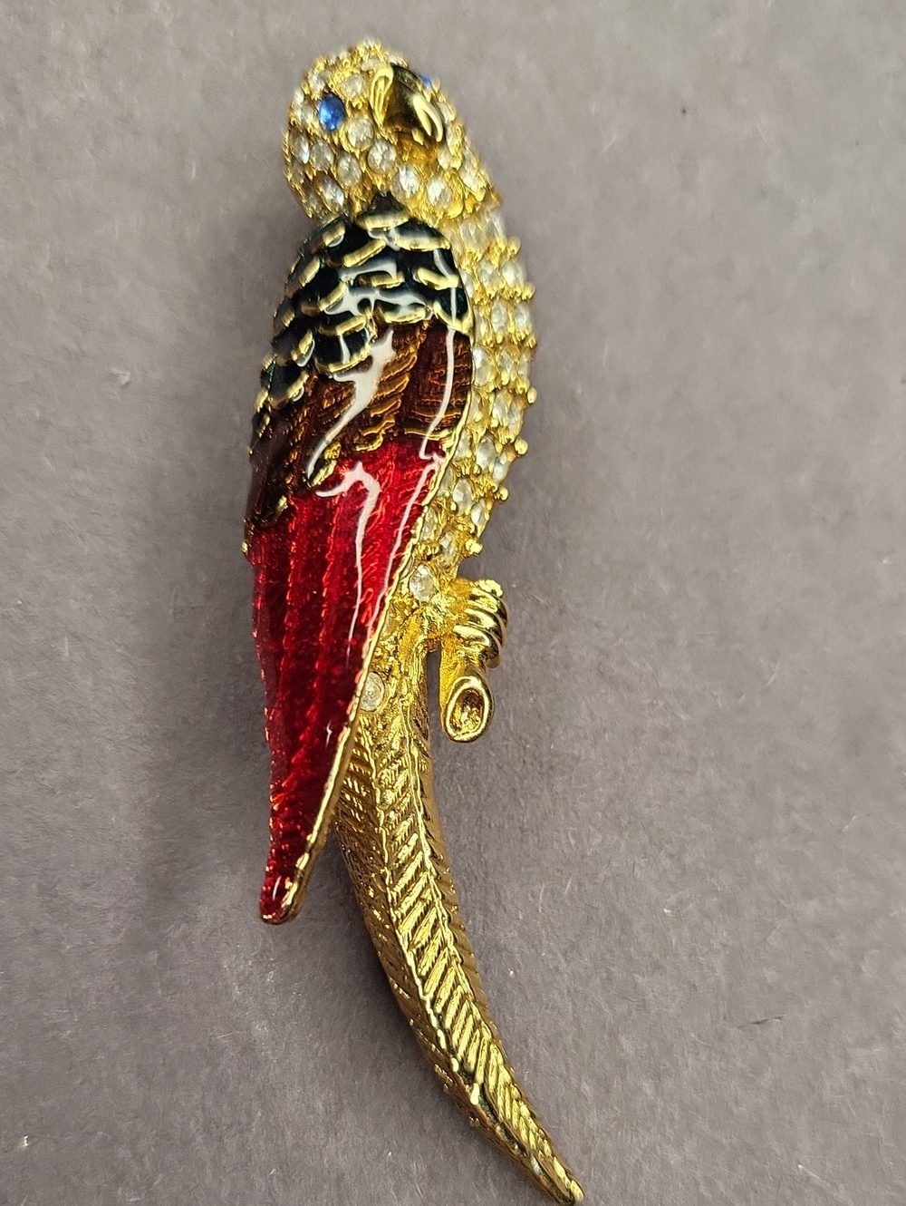 Giorgio Parrot Brooch with Red Enamel and Blue Eye
